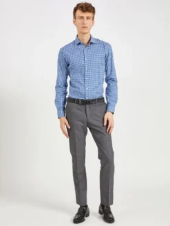 LF Long-Sleeve Shirts Pinpoint Check Slim Fit Dress Shirt - Teal/Blue