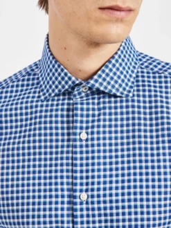 LF Long-Sleeve Shirts Pinpoint Check Slim Fit Dress Shirt - Teal/Blue