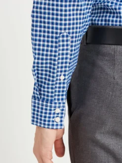 LF Long-Sleeve Shirts Pinpoint Check Slim Fit Dress Shirt - Teal/Blue