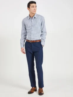 LF Long-Sleeve Shirts Sateen Stripe Slim Fit Dress Shirt - Teal/Blue