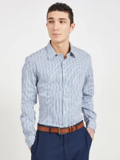 LF Long-Sleeve Shirts Sateen Stripe Slim Fit Dress Shirt - Teal/Blue