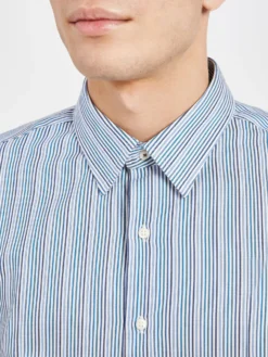 LF Long-Sleeve Shirts Sateen Stripe Slim Fit Dress Shirt - Teal/Blue