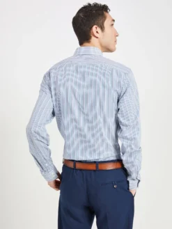 LF Long-Sleeve Shirts Sateen Stripe Slim Fit Dress Shirt - Teal/Blue