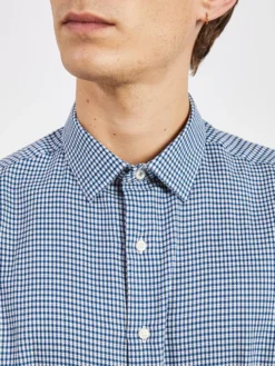 LF Dobby Ginghan Slim Fit Dress Shirt - Dark Teal Long-Sleeve Shirts