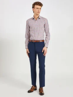 LF Dobby Check Slim Fit Dress Shirt - Spice/Navy Long-Sleeve Shirts
