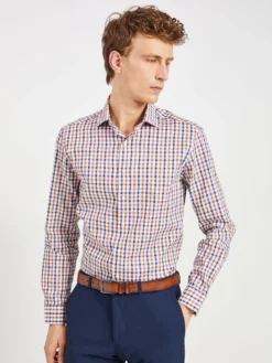 LF Dobby Check Slim Fit Dress Shirt - Spice/Navy Long-Sleeve Shirts