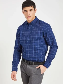 LF Long-Sleeve Shirts Dobby Windowpane Skinny Fit Dress Shirt - Navy