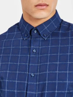 LF Long-Sleeve Shirts Dobby Windowpane Skinny Fit Dress Shirt - Navy