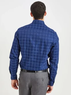LF Long-Sleeve Shirts Dobby Windowpane Skinny Fit Dress Shirt - Navy