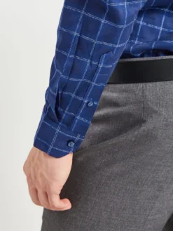 LF Long-Sleeve Shirts Dobby Windowpane Skinny Fit Dress Shirt - Navy