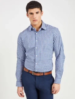 LF Long-Sleeve Shirts Dobby Check Slim Fit Dress Shirt - Purple/Navy