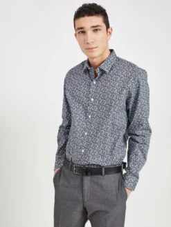 LF Long-Sleeve Shirts Grey & Blue Skinny Fit Dress Shirt - Multi
