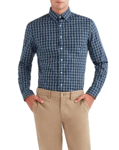 LF Dobby Check Slim Fit Dress Shirt - Navy Tailored Shop