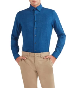 LF Dobby Texture Slim Fit Dress Shirt - Navy