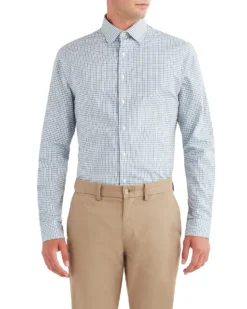 LF Jaspe Dobby Check Slim Fit Dress Shirt - Blue Tailored Shop