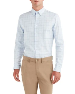 LF Tailored Shop Twill Check Slim Fit Dress Shirt - Light Blue