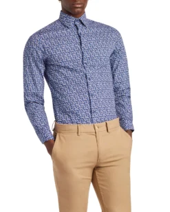 LF Floral Print Slim Fit Dress Shirt - Lavender & Blue