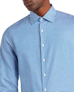 LF Tailored Shop Herringbone Check Slim Fit Dress Shirt - Blue
