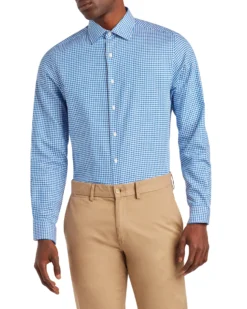LF Tailored Shop Herringbone Check Slim Fit Dress Shirt - Blue