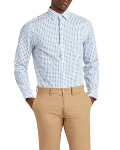 LF Tailored Shop Guitar Print Slim Fit Dress Shirt - Blue