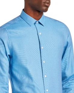 LF Tailored Shop Textured Unsolid Solid Skinny Fit Dress Shirt - Blue