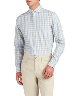 LF Tailored Shop Slub Check Skinny Fit Dress Shirt - Yellow & Blue