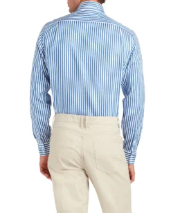 LF Tailored Shop Sateen Bengal Stripe Skinny Fit Dress Shirt - Royal