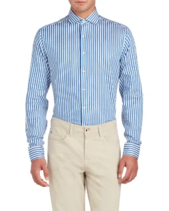 LF Tailored Shop Sateen Bengal Stripe Skinny Fit Dress Shirt - Royal