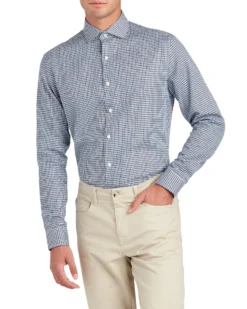 LF Tailored Shop Dobby Gingham Slim Fit Dress Shirt - Navy