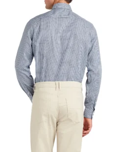 LF Tailored Shop Dobby Gingham Slim Fit Dress Shirt - Navy