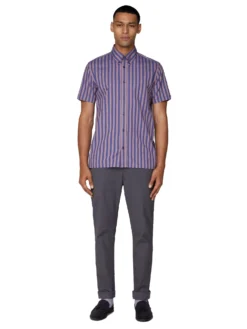 Baird Short Sleeve Vertical Slub Stripe Shirt - Cobalt The Vertical Stripe