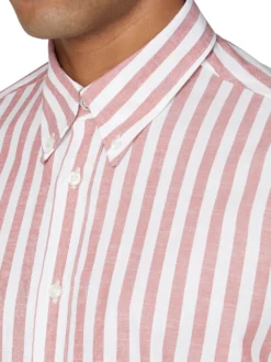 Baird Short Sleeve Vertical Slub Stripe Shirt - Cerise The Vertical Stripe