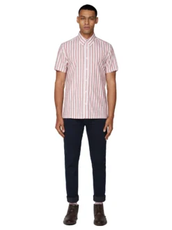 Baird Short Sleeve Vertical Slub Stripe Shirt - Cerise The Vertical Stripe