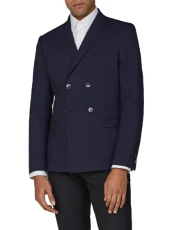Baird Texture Double-Breasted Suit Jacket - Navy