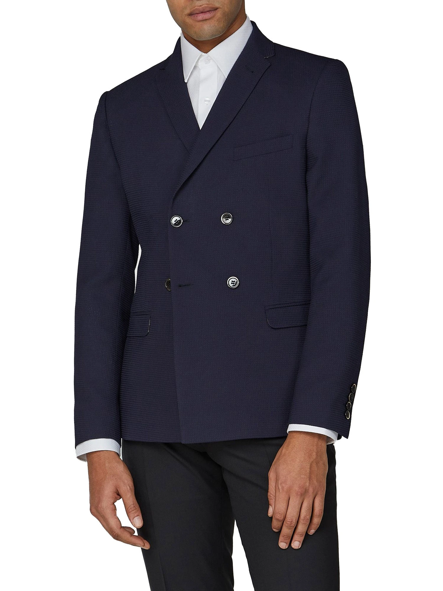Baird Texture Double-Breasted Suit Jacket - Navy 3 Baird Texture Double-Breasted Suit Jacket - Navy