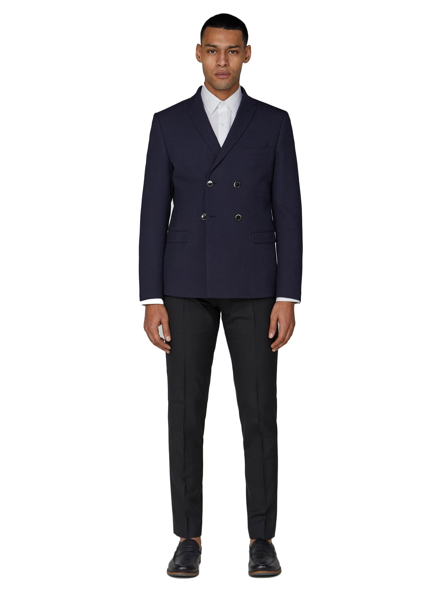 Baird Texture Double-Breasted Suit Jacket - Navy 6 Baird Texture Double-Breasted Suit Jacket - Navy