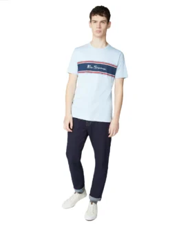 Baird Chest Stripe Logo Print Tee - Sky