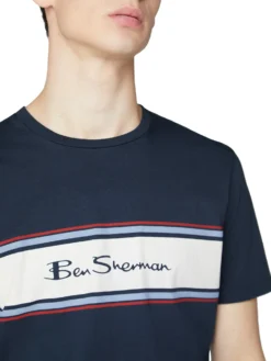 Baird Chest Stripe Logo Print Tee - Dark Navy
