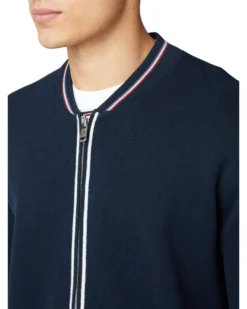 Baird Zip-Through Knit Bomber Jacket - Dark Navy