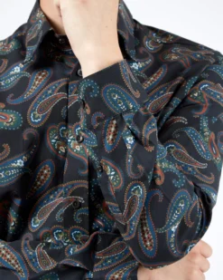 Baird Long-Sleeve Large Paisley-Print Shirt - Midnight