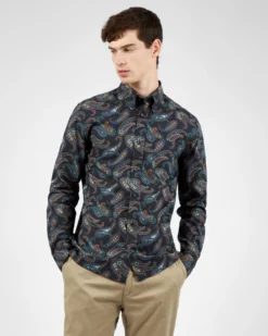 Baird Long-Sleeve Large Paisley-Print Shirt - Midnight