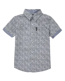 Babyfair Kids Shop Boys' Navy/White Short-Sleeve Button-Down Shirt (Sizes 4-7)