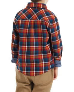 Babyfair Boys' Orange/Blue Long-Sleeve Plaid Button-Down Shirt (Sizes 4-7) Kids Shop