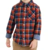 Babyfair Boys' Orange/Blue Long-Sleeve Plaid Button-Down Shirt (Sizes 4-7) Kids Shop