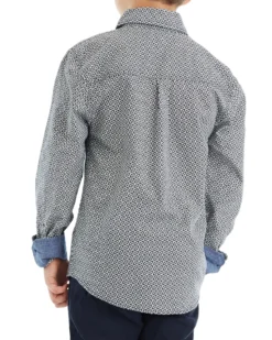 Babyfair Boys' Navy/White Long-Sleeve Triangle Print Button-Down Shirt (Sizes 4-7)