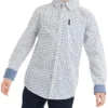 Babyfair Kids Shop Boys' White/Blue Long-Sleeve Square Print Button-Down Shirt (Sizes 4-7)