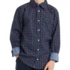 Babyfair Boys' Navy Long-Sleeve Square Print Button-Down Shirt (Sizes 4-7)