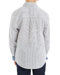 Babyfair Boys' White/Black Long-Sleeve Dotted Print Button-Down Shirt (Sizes 4-7)