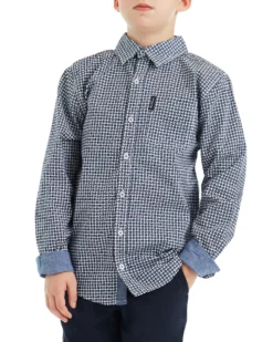 Babyfair Kids Shop Boys' Navy/Blue Long-Sleeve Circle Print Button-Down Shirt (Sizes 4-7)