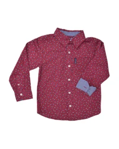 Babyfair Kids Shop Boys' Red Button-Down Shirt With Navy Dot Pattern (Sizes 4-7)